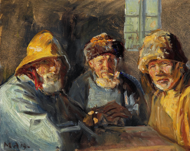 Tres pescadores sentados al sol. -Michael Peter Ancher