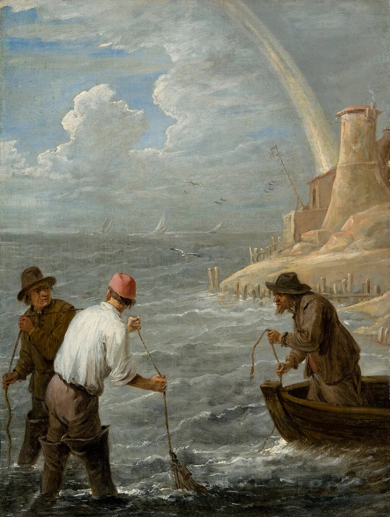 Tres pescadores lanzando sus redes - David Teniers el Joven