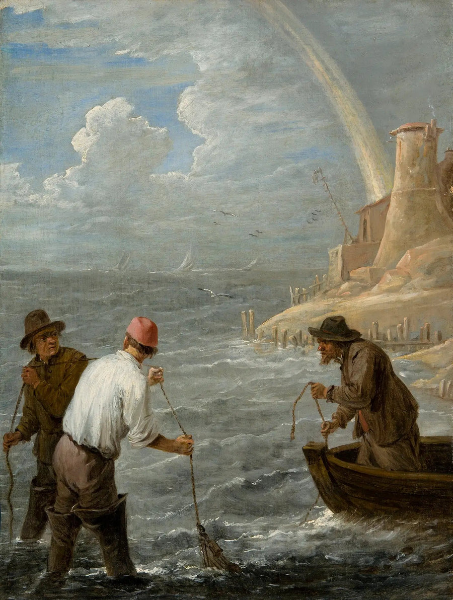 Tres pescadores lanzando sus redes - David Teniers el Joven