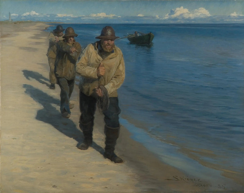 Tres pescadores remando un barco. - Peder Severin Krøyer