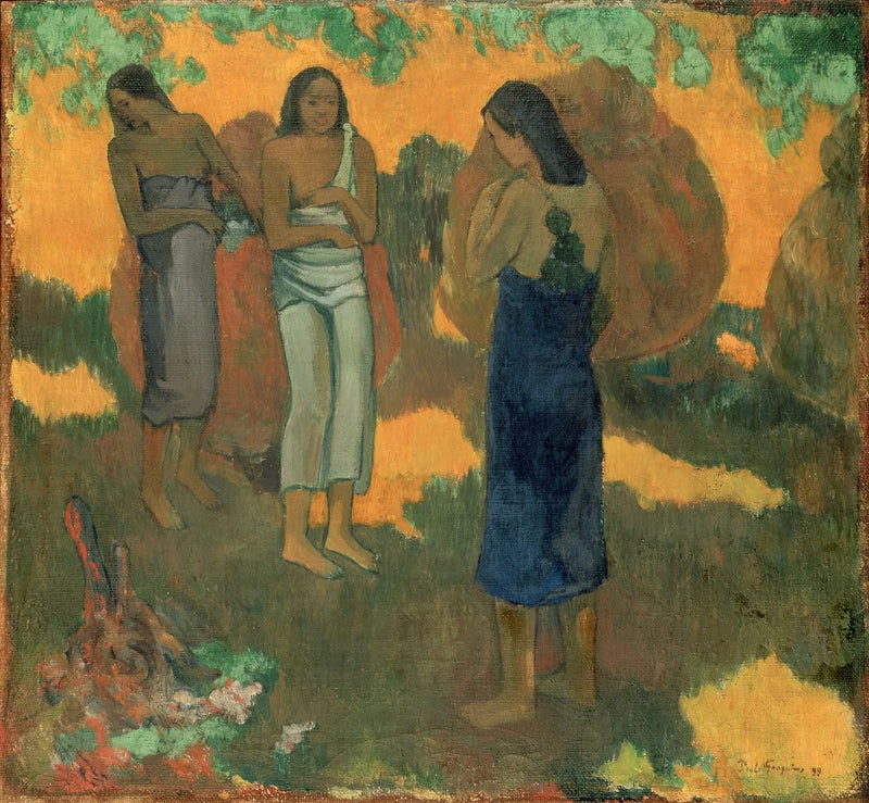 Tres tahitianas sobre fondo amarillo - Paul Gauguin
