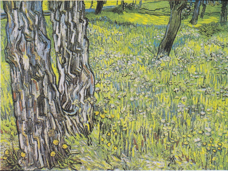 Pradera florecida con árboles y dientes de león - Vincent van Gogh