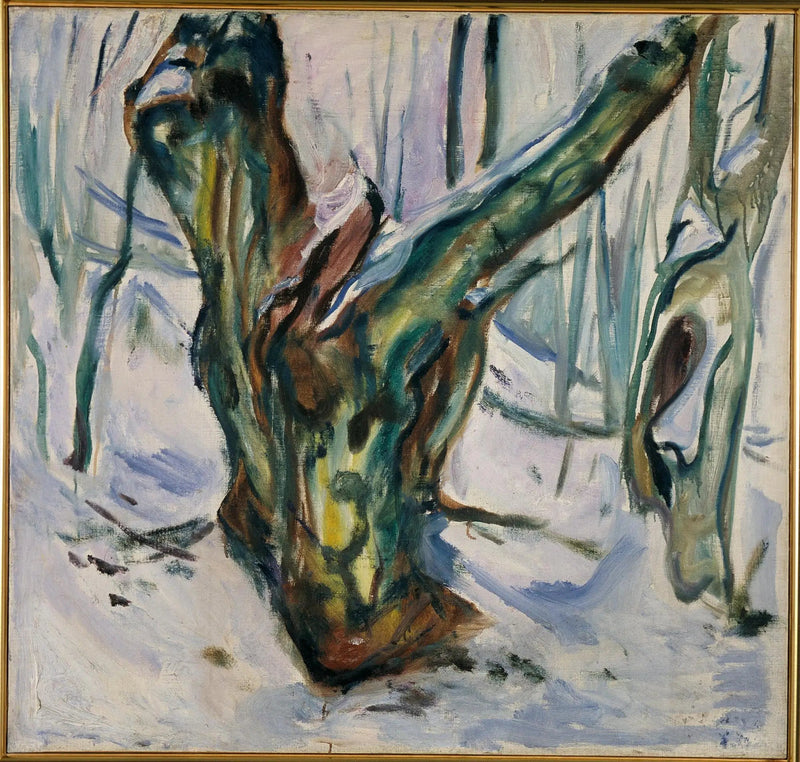 Troncos de árboles rugosos en la nieve - Edvard Munch