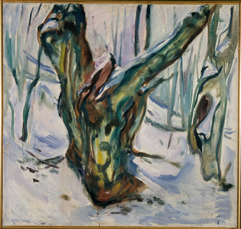 Troncos de árboles rugosos en la nieve - Edvard Munch