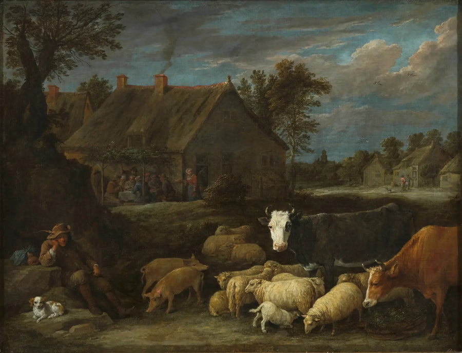 Rebaño en un pueblo - David Teniers el Joven