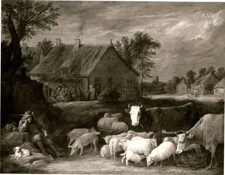 Rebaño en un pueblo - David Teniers el Joven