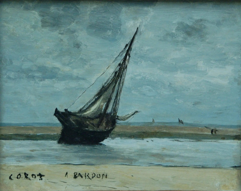 Trouville. Barco varado, llamado Barco de pesca en marea baja - Jean-Baptiste Camille Corot