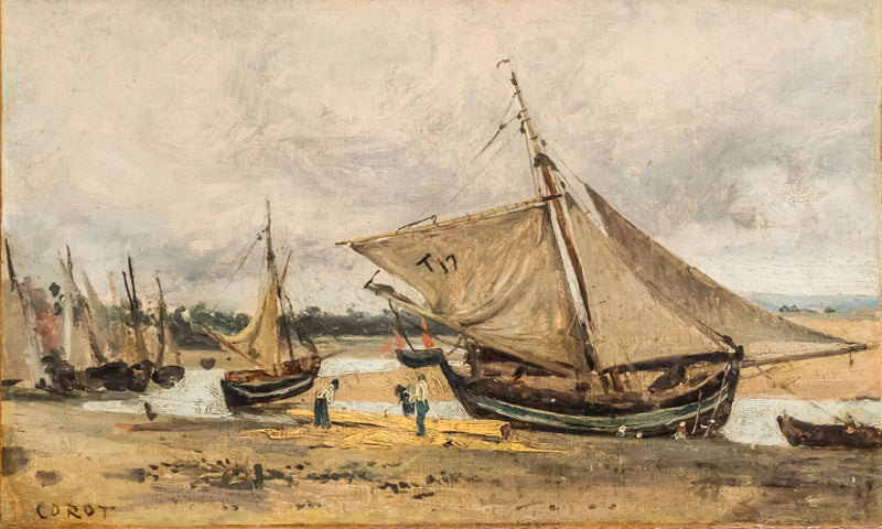 Trouville, barcos de pesca varados en el canal - Jean-Baptiste Camille Corot