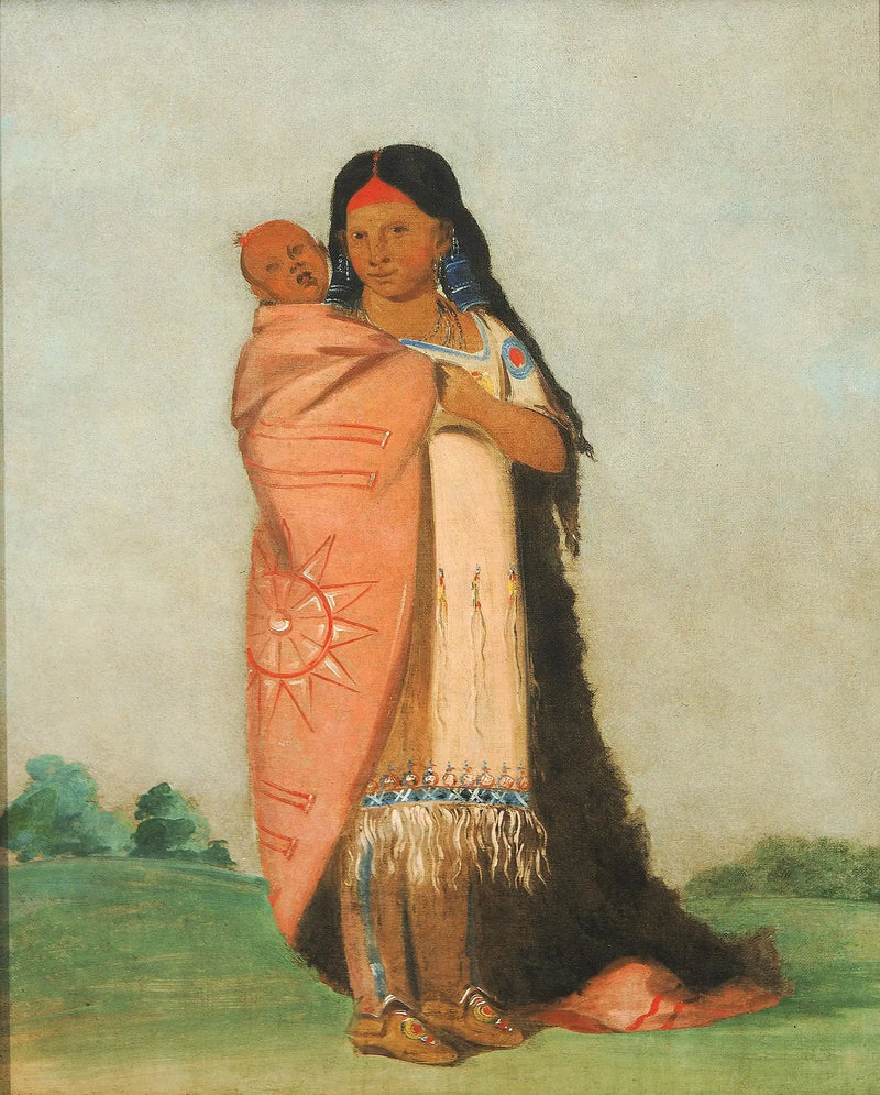 Tsee-moúnt, Gran Maravilla, llevando a su bebé en su vestido - George Catlin