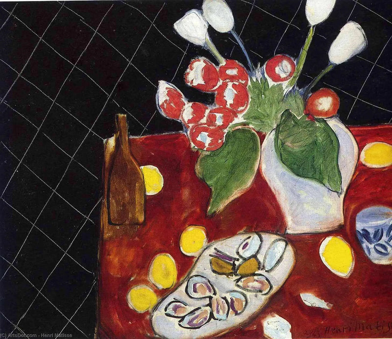 Tulipanes y ostras sobre fondo negro - Henri Matisse