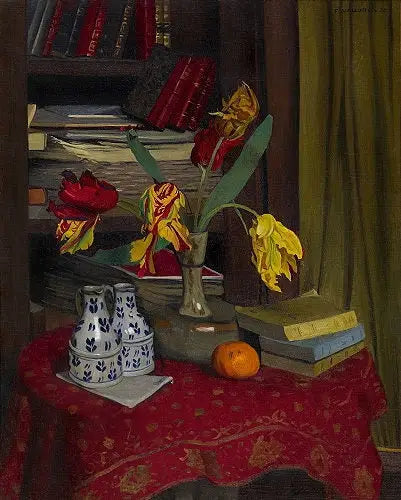 Tulipanes periquito, fondo biblioteca - Félix Vallotton