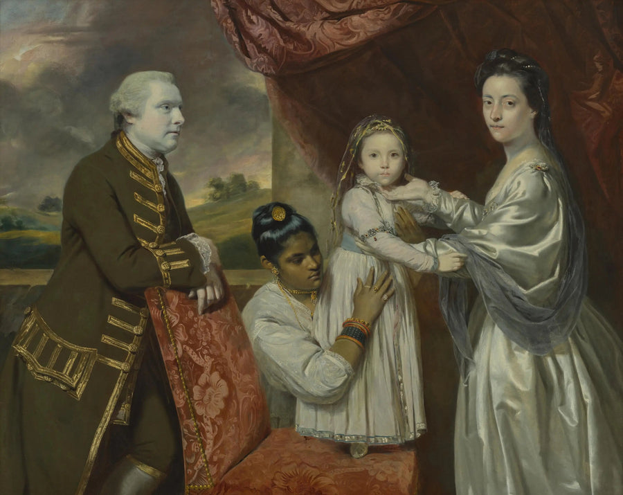 Tysoe Saul Hancock, su esposa Philadelphia, su hija Elizabeth y su sirvienta india Clarinda - Joshua Reynolds