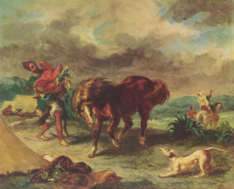 Un árabe ensillando su caballo - Eugène Delacroix