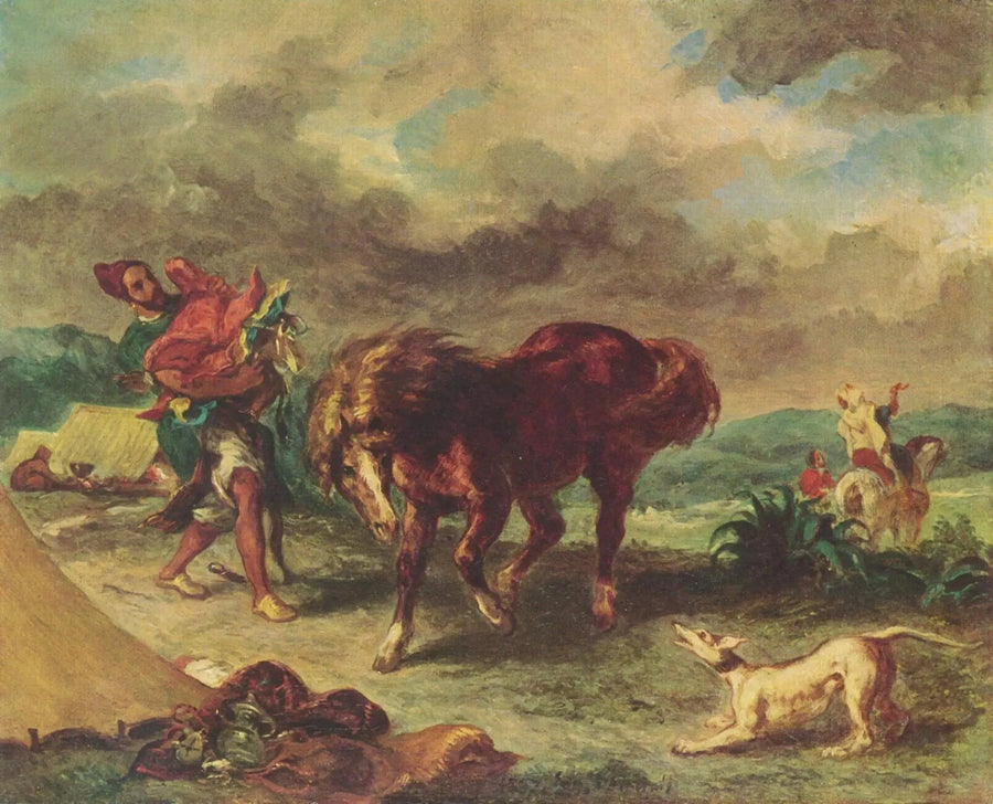 Un árabe ensillando su caballo - Eugène Delacroix