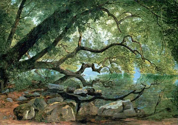 Un árbol Ilex en el lago de Albano, en Italia - John Frederick Kensett