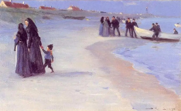Un barco blanco en la playa. Una suave noche de verano. - Peder Severin Krøyer