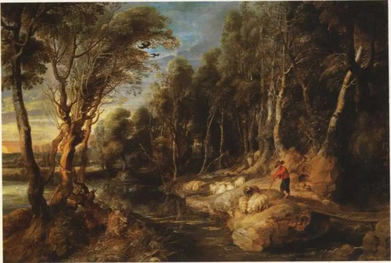 Un pastor con su rebaño en un paisaje boscoso - Peter Paul Rubens
