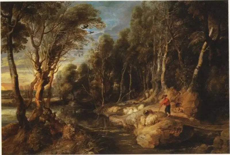 Un pastor con su rebaño en un paisaje boscoso - Peter Paul Rubens