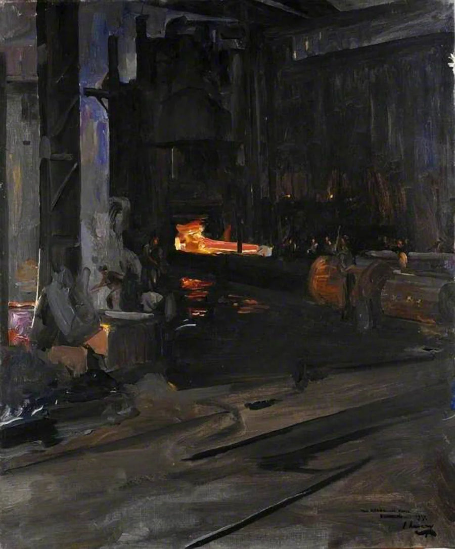 Un cañón naval en la prensa hidráulica: Elswick Works, Newcastle upon Tyne - John Lavery