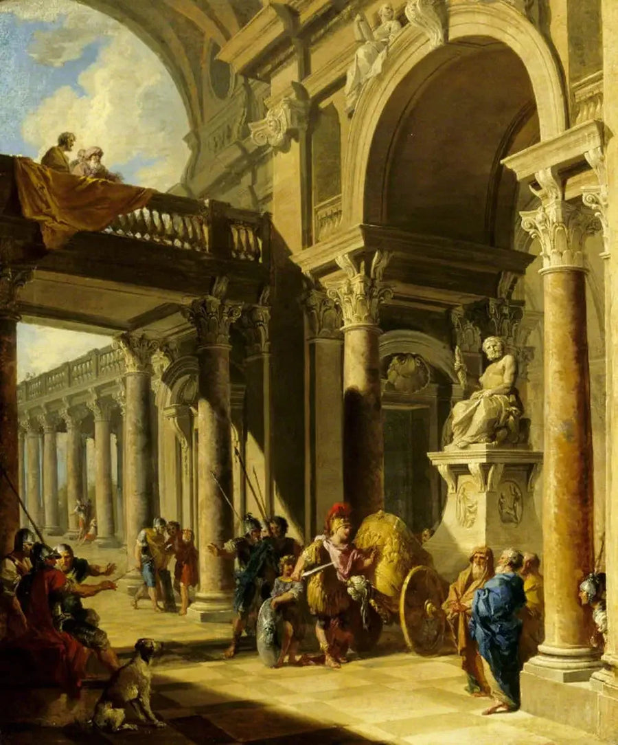 Un Capricho arquitectónico con Alejandro cortando el nudo gordiano - Giovanni Paolo Panini
