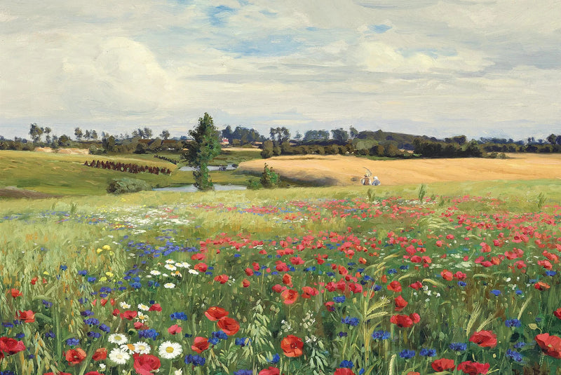 Un campo de arándanos, amapolas y margaritas. - H. A. Brendekilde