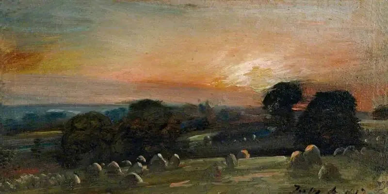 Un campo de heno cerca de East Bergholt al atardecer - John Constable