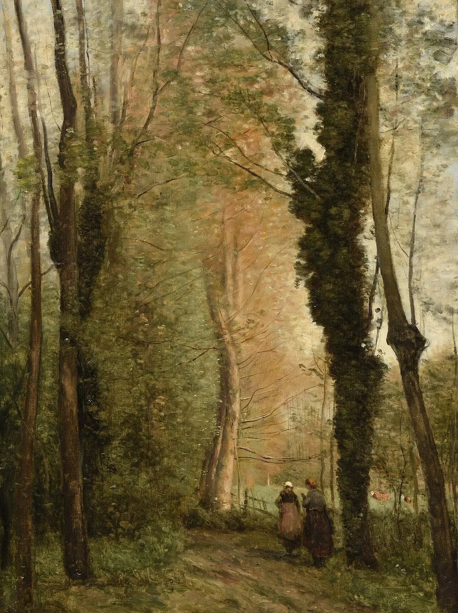 Un camino bajo los árboles en primavera - Jean-Baptiste Camille Corot
