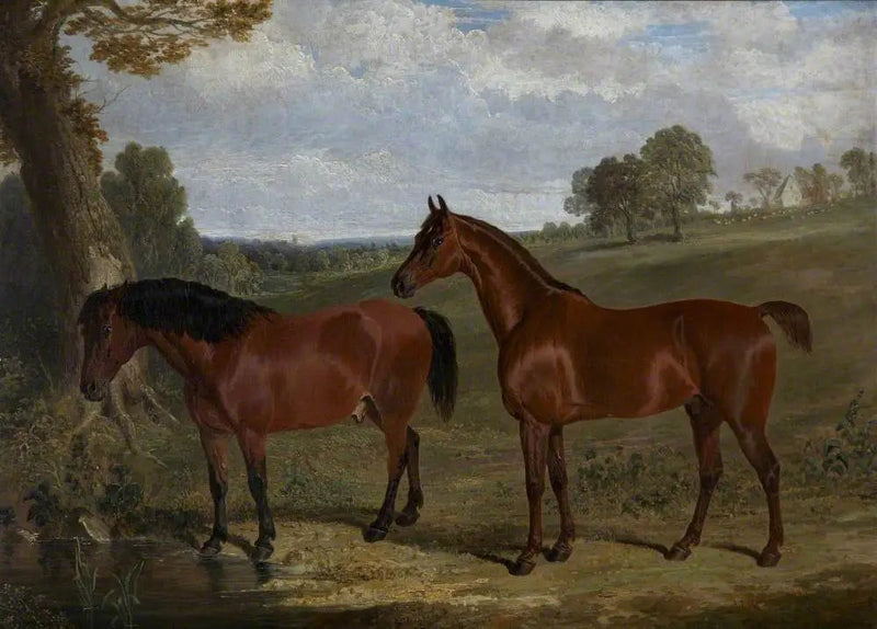 Un caballo alazán y un poni en un paisaje - John Frederick Herring, Sr.