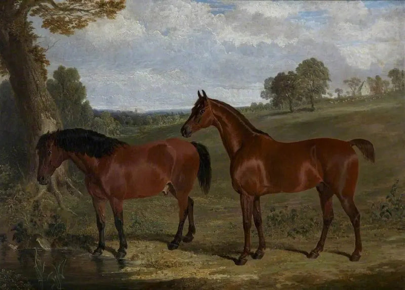 Un caballo alazán y un poni en un paisaje - John Frederick Herring, Sr.