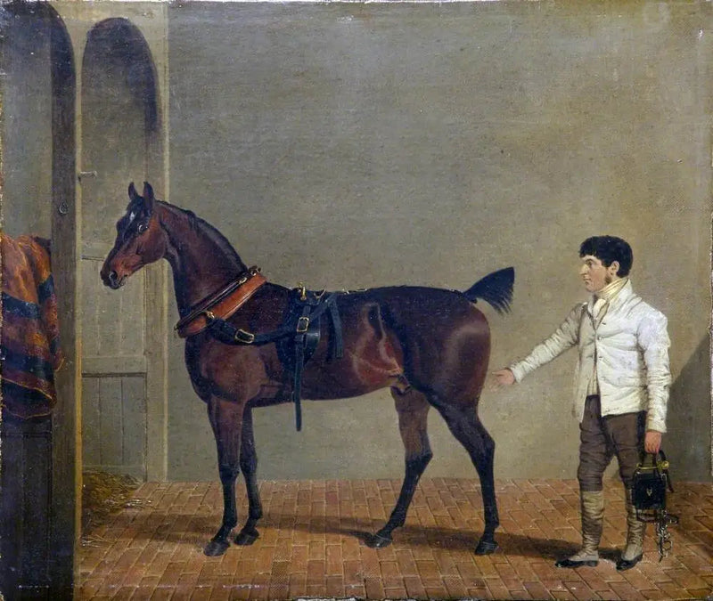 Un carruaje tirado por caballos, con un cochero, en un establo - John Frederick Herring, Sr.