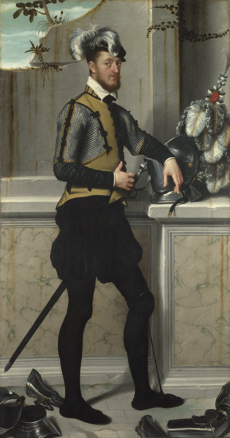 Un caballero con su casco de justas (el conde Faustino Avogardo (?)) - Giovanni Battista Moroni
