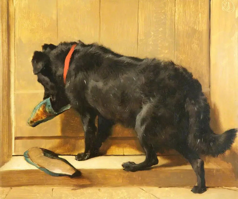Un perro con una zapatilla - Edwin Henry Landseer