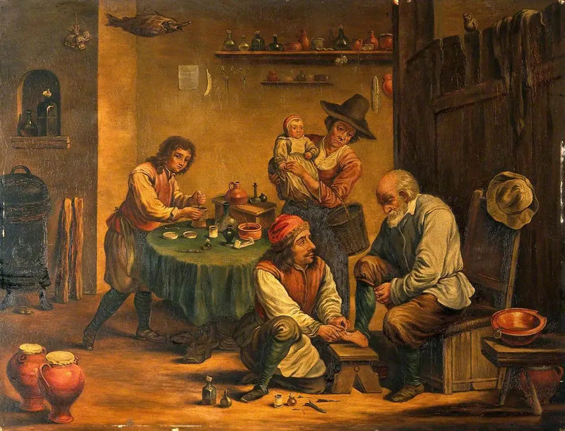 Un cirujano operando el pie de un hombre - David Teniers el Joven