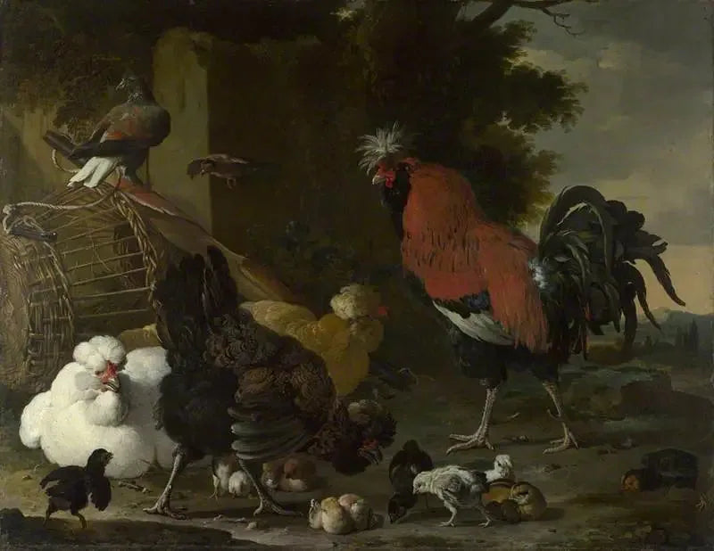 Un gallo, gallinas y pollitos - Melchior de Hondecoeter