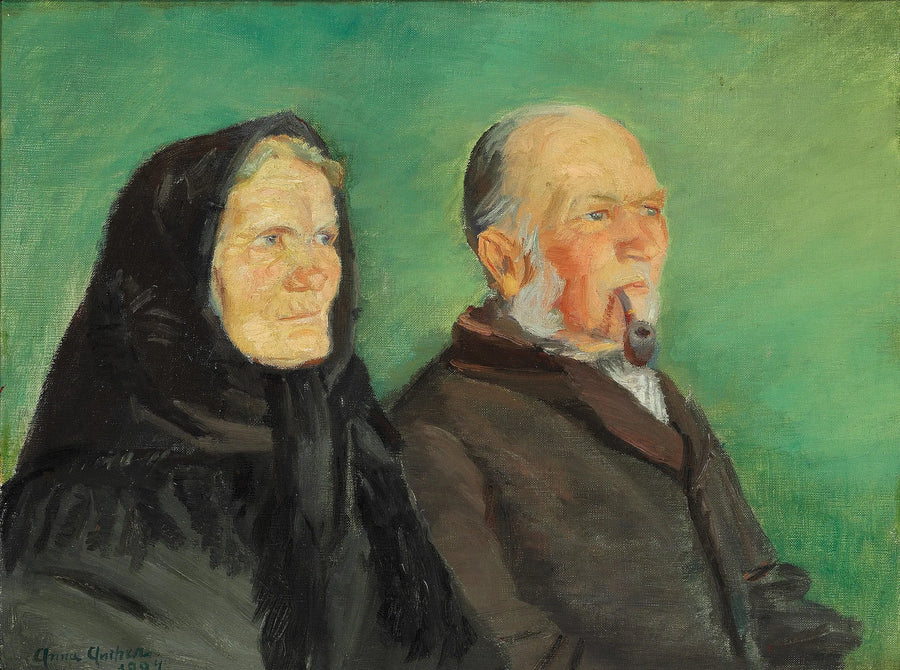 Una pareja de Skagen celebrando sus bodas de oro con el telón de fondo verde. - Anna Ancher