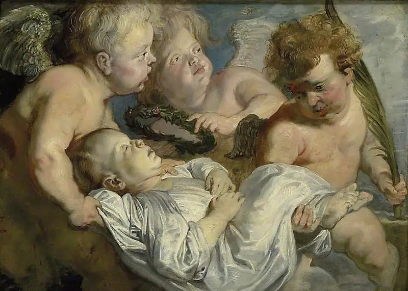 Un niño muerto llevado al cielo por ángeles - Peter Paul Rubens