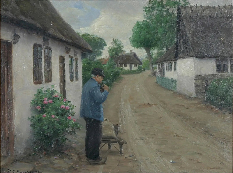 Un exterior con un hombre en camino hacia el molino. - H. A. Brendekilde