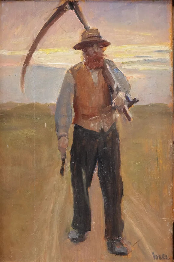 Un granjero con una guadaña. - Michael Peter Ancher