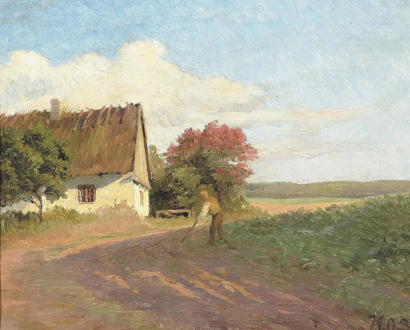 Un granjero trabajando en un campo un día de verano. - H. A. Brendekilde
