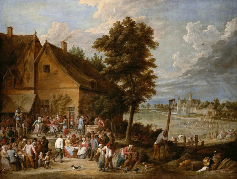 Un festín en la época de las cosechas, con la casa de Drij Toren al fondo - David Teniers el Joven