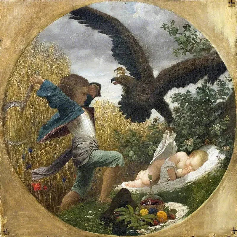 Un niño defendiendo a un bebé contra un águila - Frederic Leighton