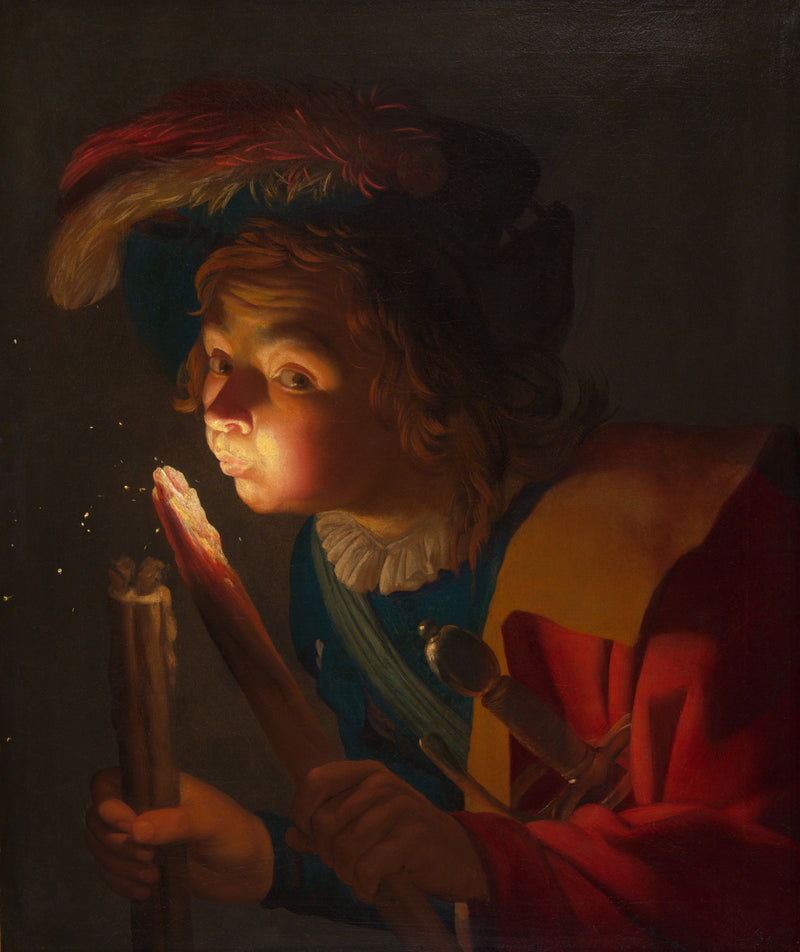 Un niño soplando sobre una brasa - Gerrit van Honthorst