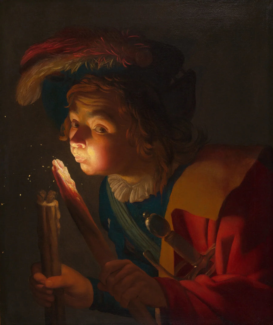 Un niño soplando sobre una brasa - Gerrit van Honthorst