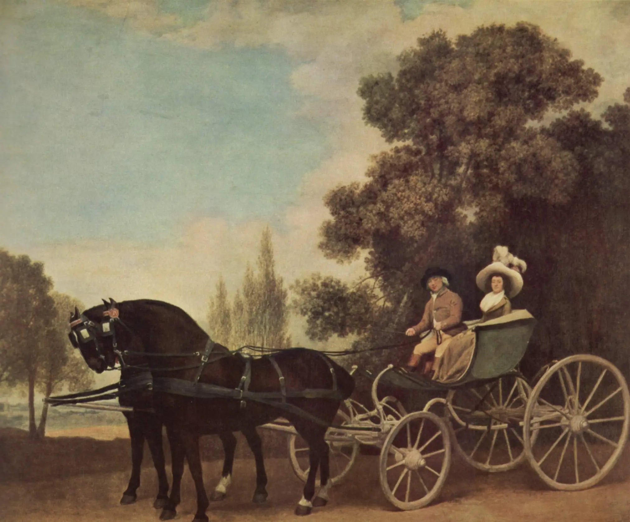 Un gentleman conduisant une dame dans une phaéton - George Stubbs - Alpha Reproduction