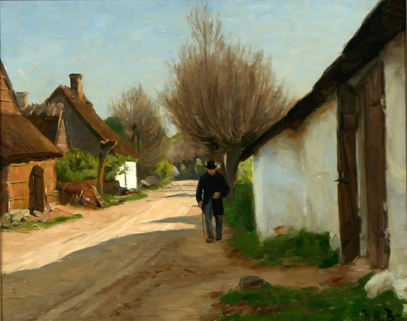 Un hombre mayor paseando por el pueblo. - H. A. Brendekilde