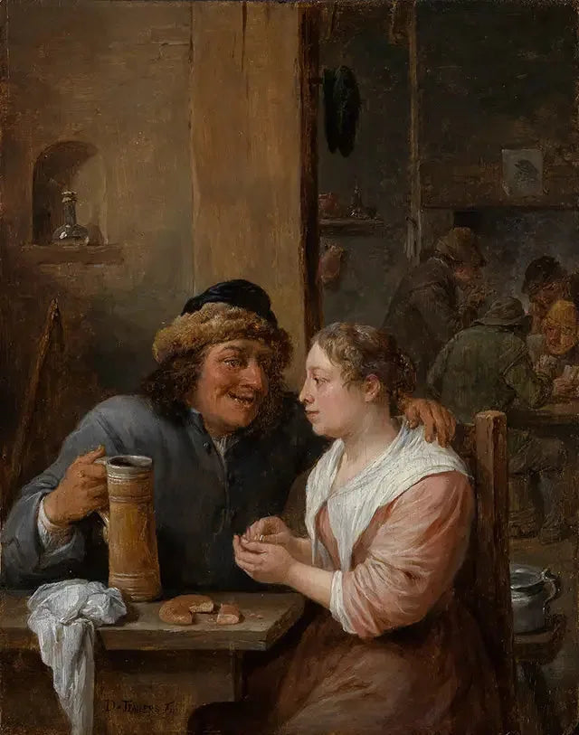 Un hombre con una jarra de cerveza y una joven en una taberna - David Teniers el Joven