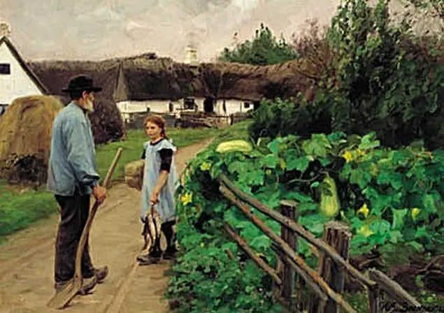 Un hombre y una niña discuten en una carretera. - H. A. Brendekilde