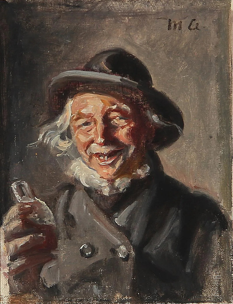 Un hombre feliz sosteniendo una botella. - Michael Peter Ancher