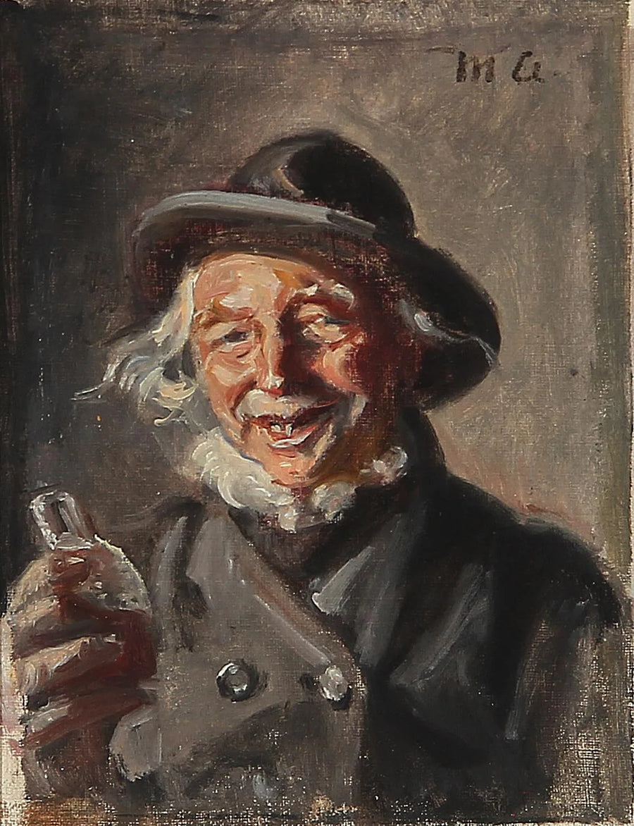 Un hombre feliz sosteniendo una botella. - Michael Peter Ancher