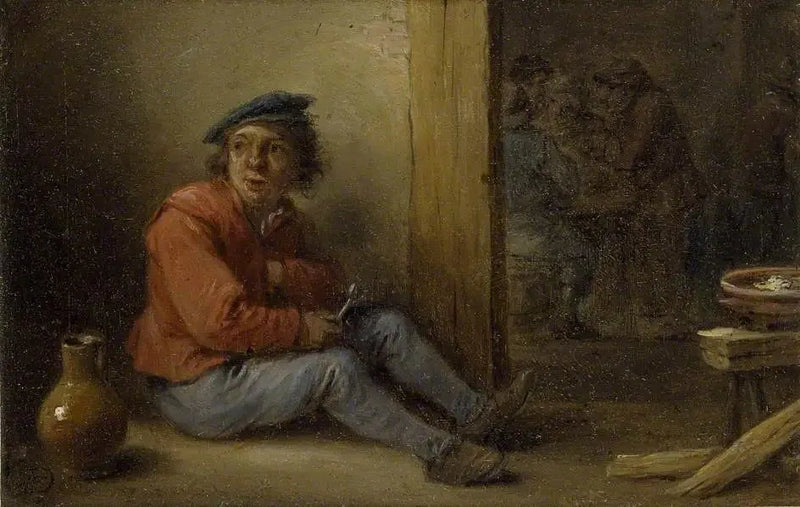 Un joven campesino sentado en un interior - David Teniers el Joven